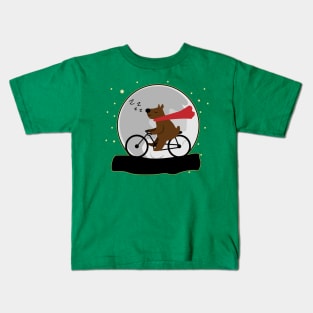 Cute Polar Bear Cycling At Night And Moon Kids T-Shirt